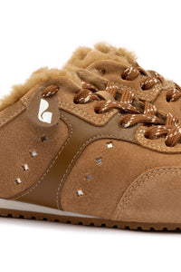 Stella Mule In Peanut Suede And Natural Shearling