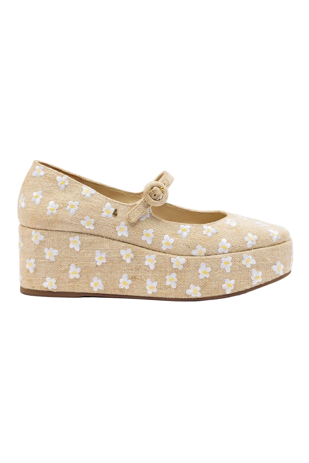 Blair Flatform In Raw Linen and Daisy Embroidery