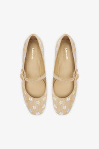 Blair Flatform In Raw Linen and Daisy Embroidery