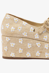 Blair Flatform In Raw Linen and Daisy Embroidery
