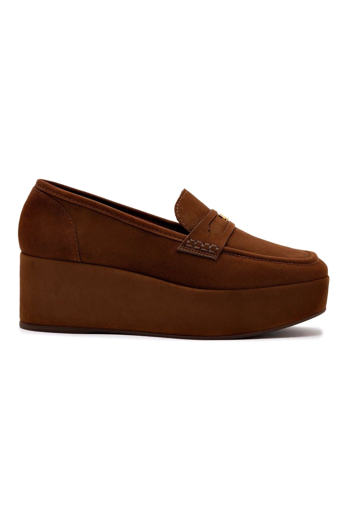 Suki Flatform Loafer In Burnt Umber Suede