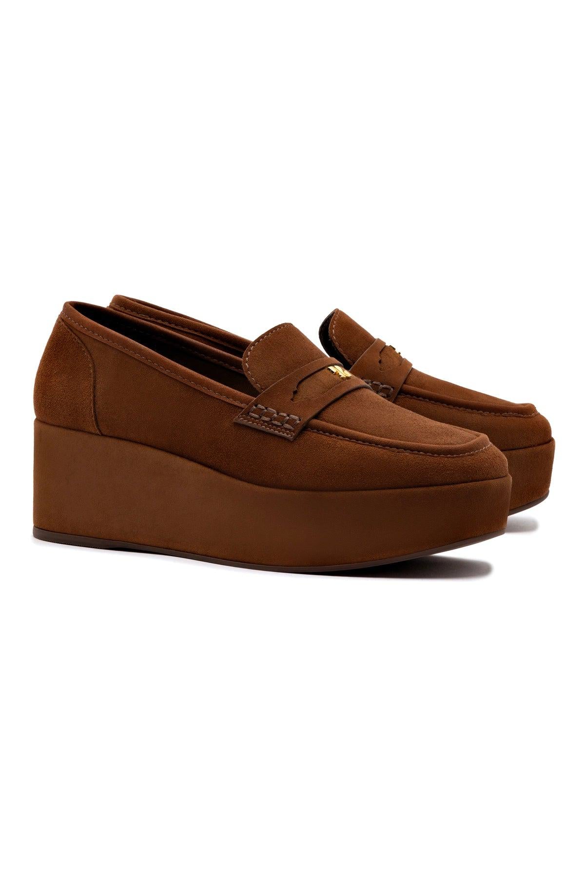 Suki Flatform Loafer In Burnt Umber Suede