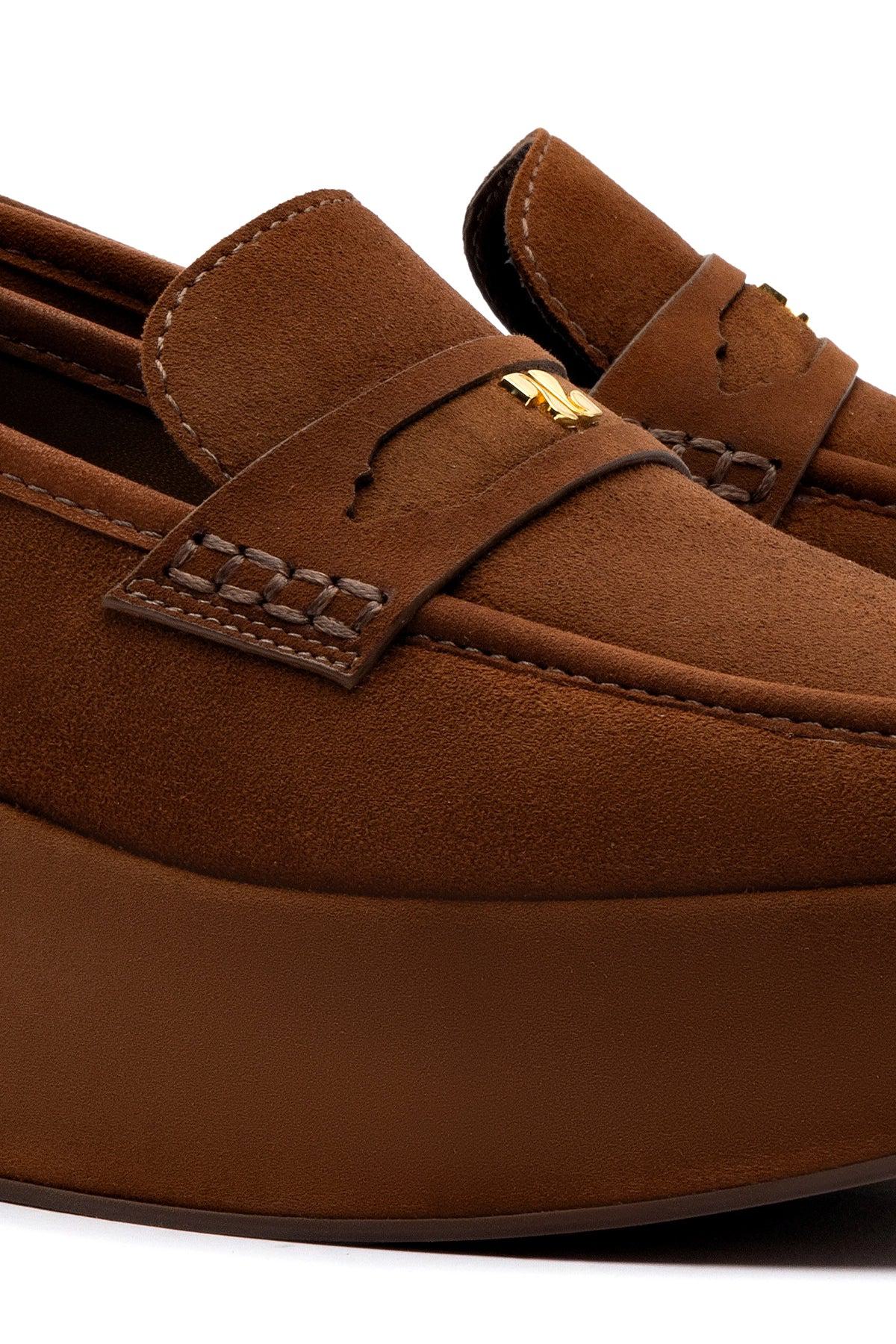 Suki Flatform Loafer In Burnt Umber Suede