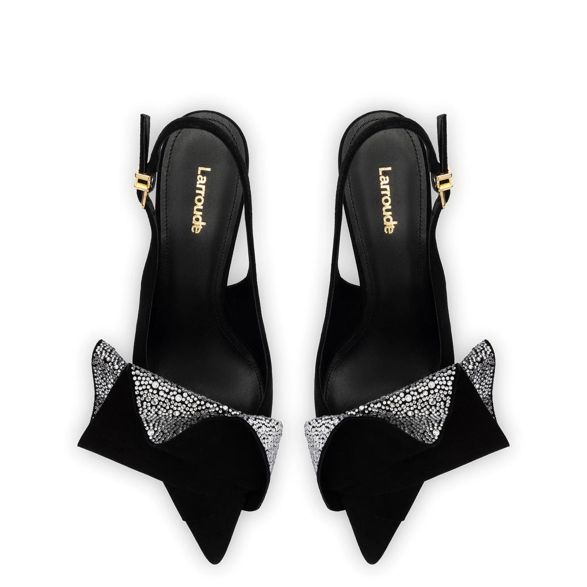 Loulou Ruffle Pump In Black Suede and Crystals