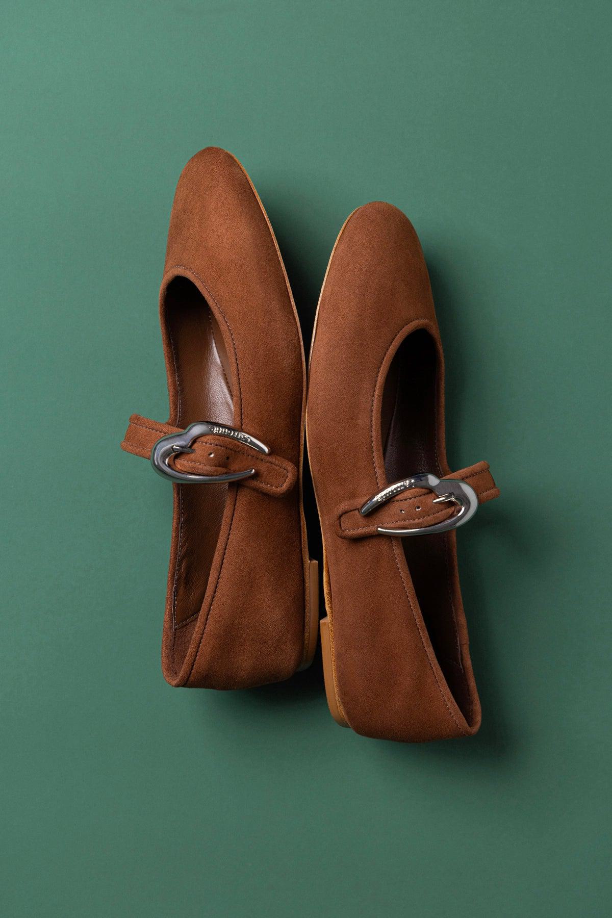 Verona Ballet Flat In Burnt Umber Suede