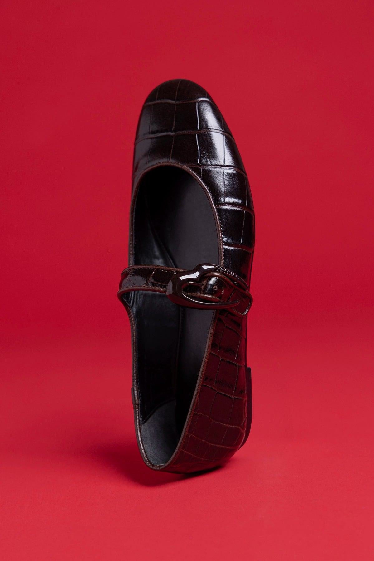 Verona Ballet Flat In Croco Brown Leather