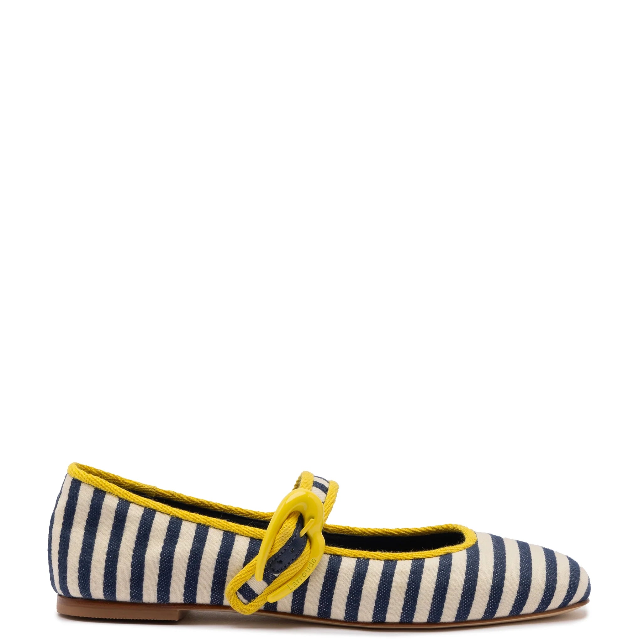 Verona Ballet Flat in Navy & Natural Striped Fabric & Lemonade Trimming
