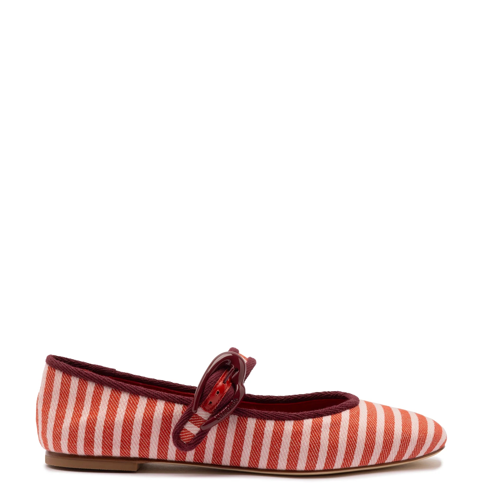 Verona Ballet Flat in Tulip & Carmine Striped Fabric & Burgundy Trimming