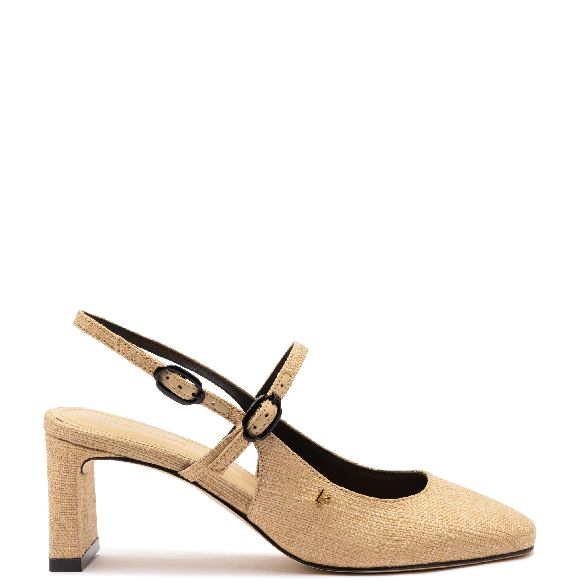 Georgina Pump in Beige Raffia & Black Trimming