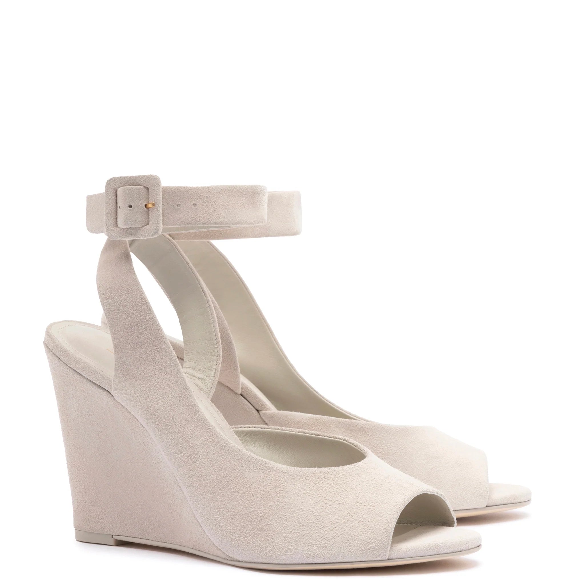 Deena By Larroudé Wedge Sandal In Mushroom Grey Suede