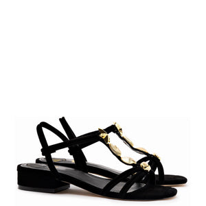 Shelly Flat Sandal In Black Suede