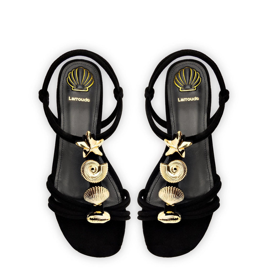Shelly Flat Sandal In Black Suede