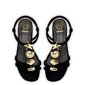 Shelly Flat Sandal In Black Suede