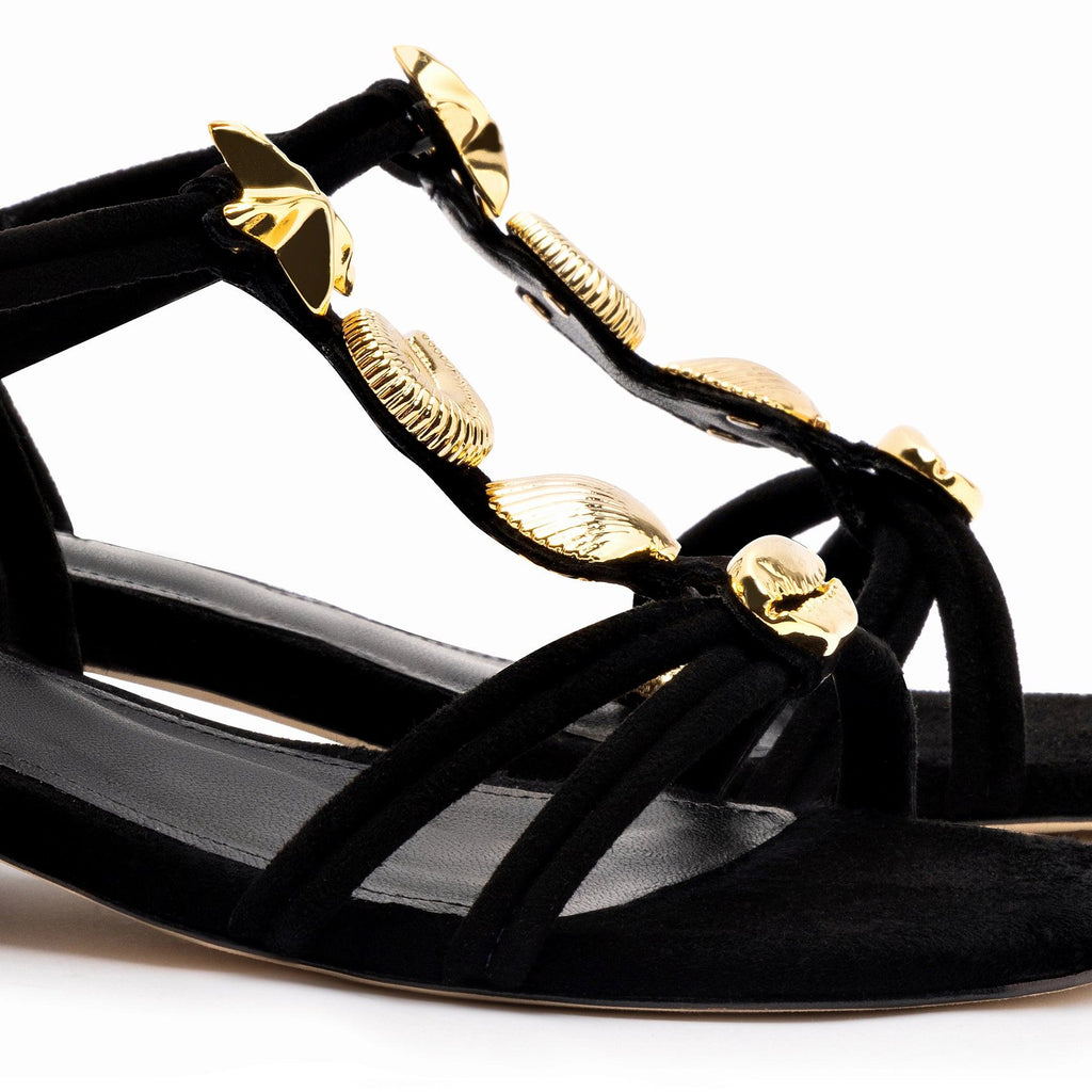 Shelly Flat Sandal In Black Suede
