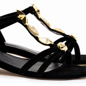 Shelly Flat Sandal In Black Suede
