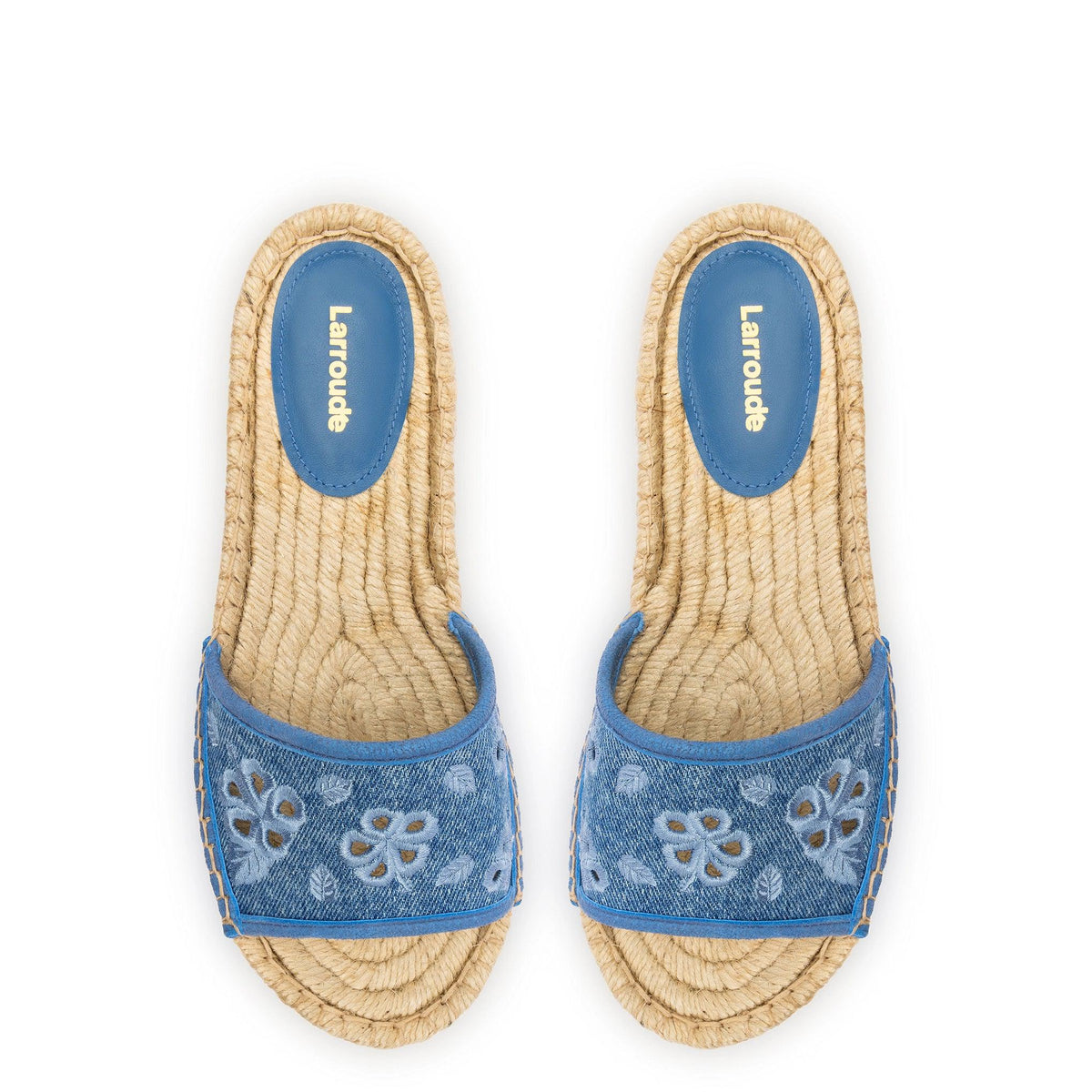 Letizia Espadrille Flatform In Blue Stoned Denim and Hibiscus Broderie