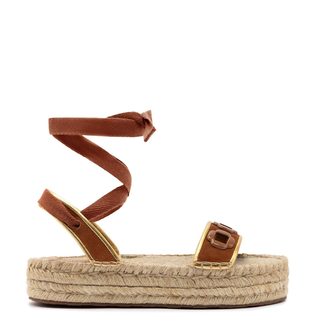 Milan Espadrille Flatform In Caramel Suede