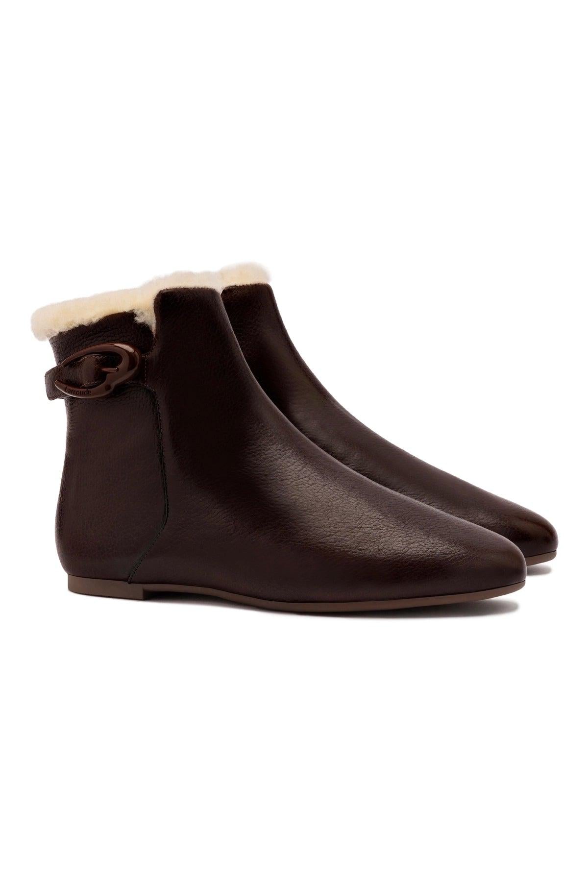 Mini Verona Boot In Brown Leather And Natural Shearling