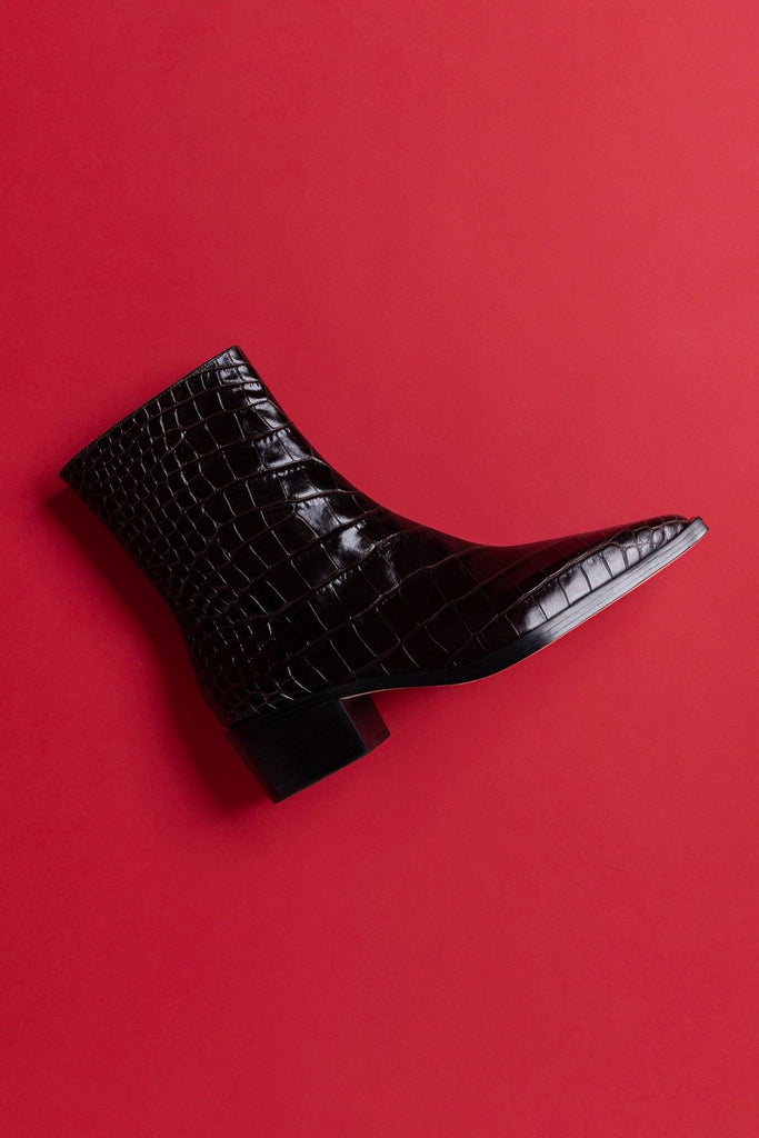 Florencia Low Boot In Croco Brown Leather