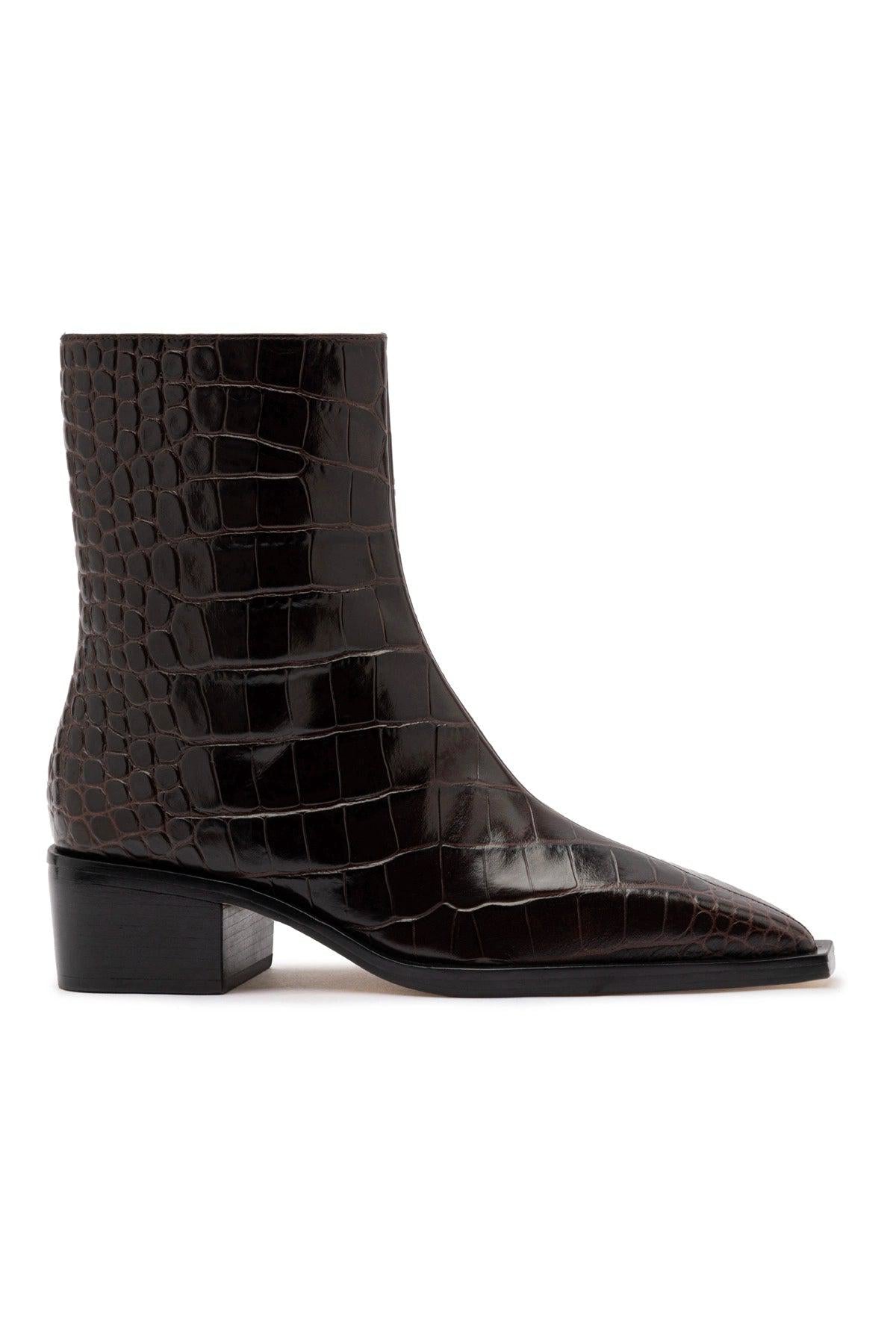 Florencia Low Boot In Croco Brown Leather