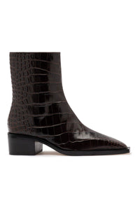Florencia Low Boot In Croco Brown Leather
