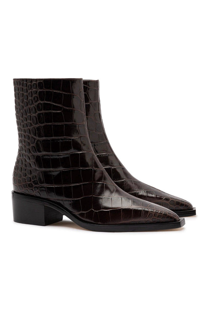 Florencia Low Boot In Croco Brown Leather