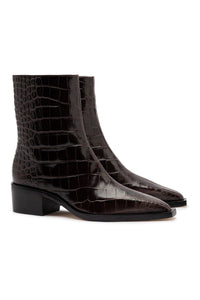Florencia Low Boot In Croco Brown Leather