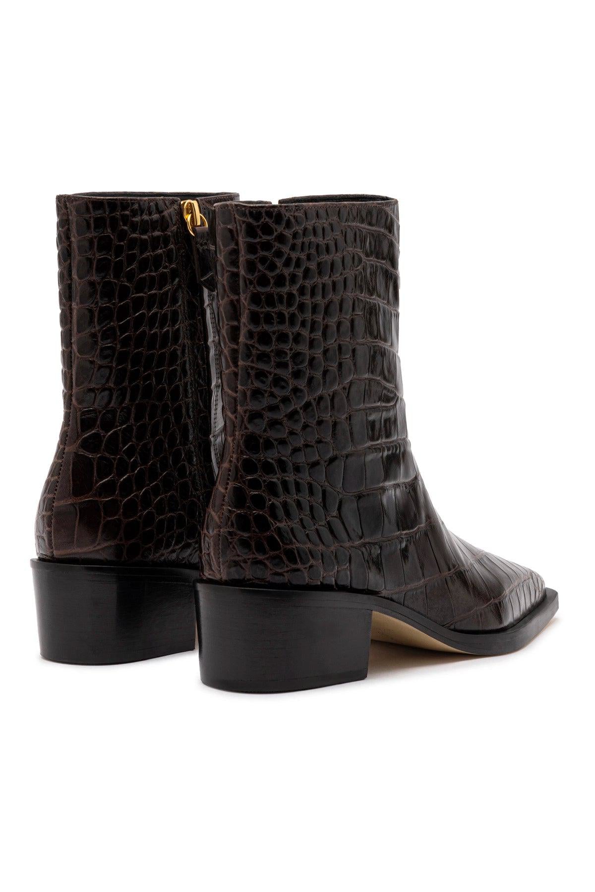 Florencia Low Boot In Croco Brown Leather