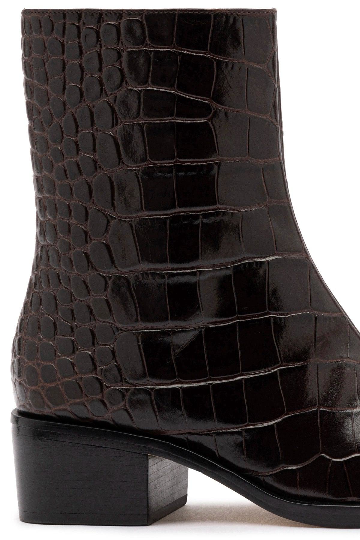 Florencia Low Boot In Croco Brown Leather