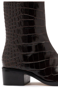 Florencia Low Boot In Croco Brown Leather