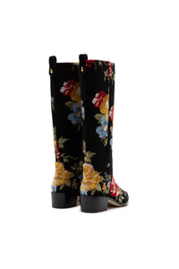 Larroude x Markarian Florencia Boot In Floral Embroidery Black Fabric