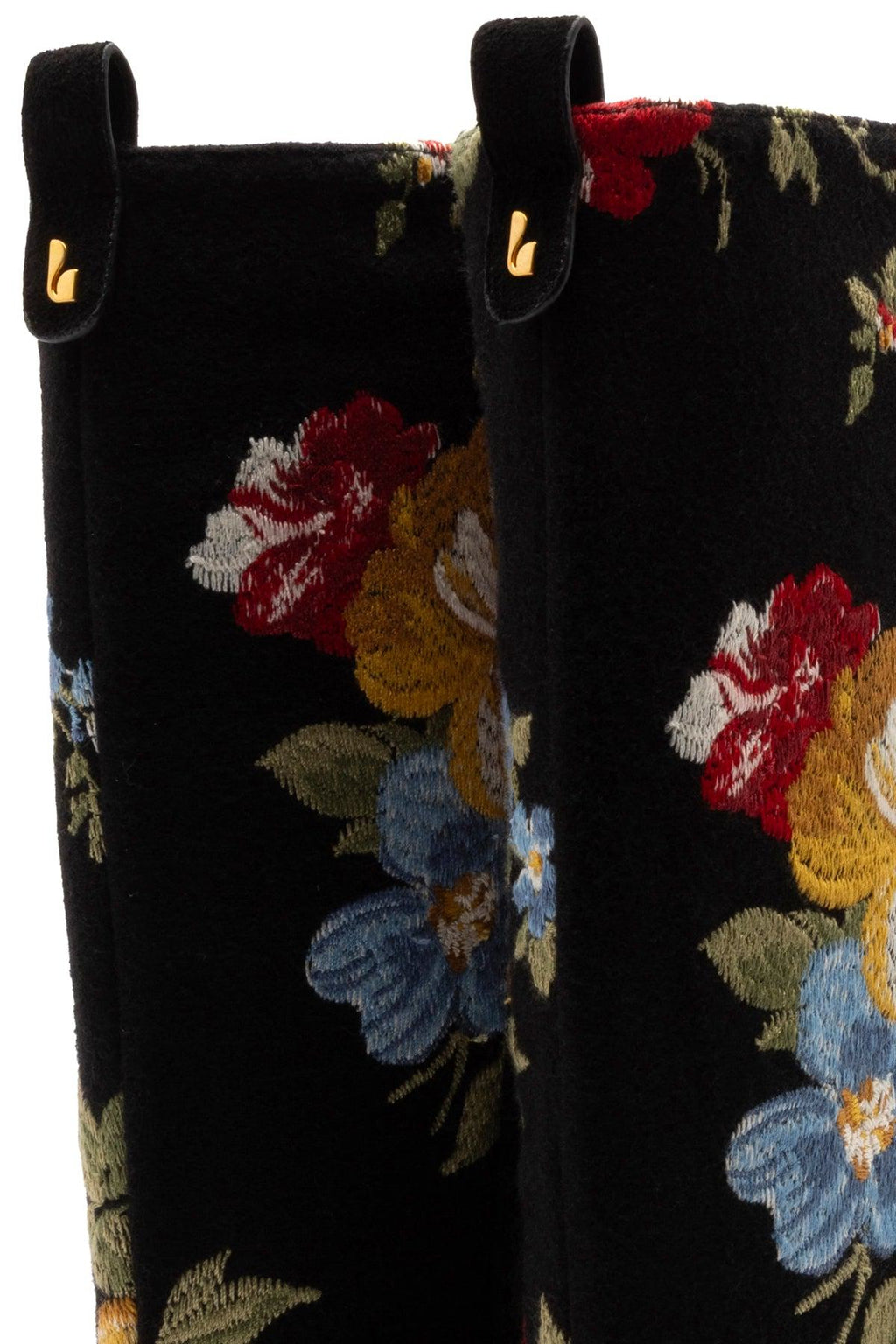 Larroude x Markarian Florencia Boot In Floral Embroidery Black Fabric