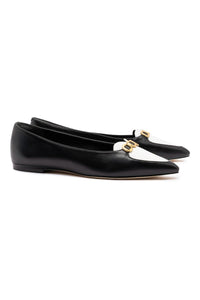 Audrey Flat In Black and White Leather