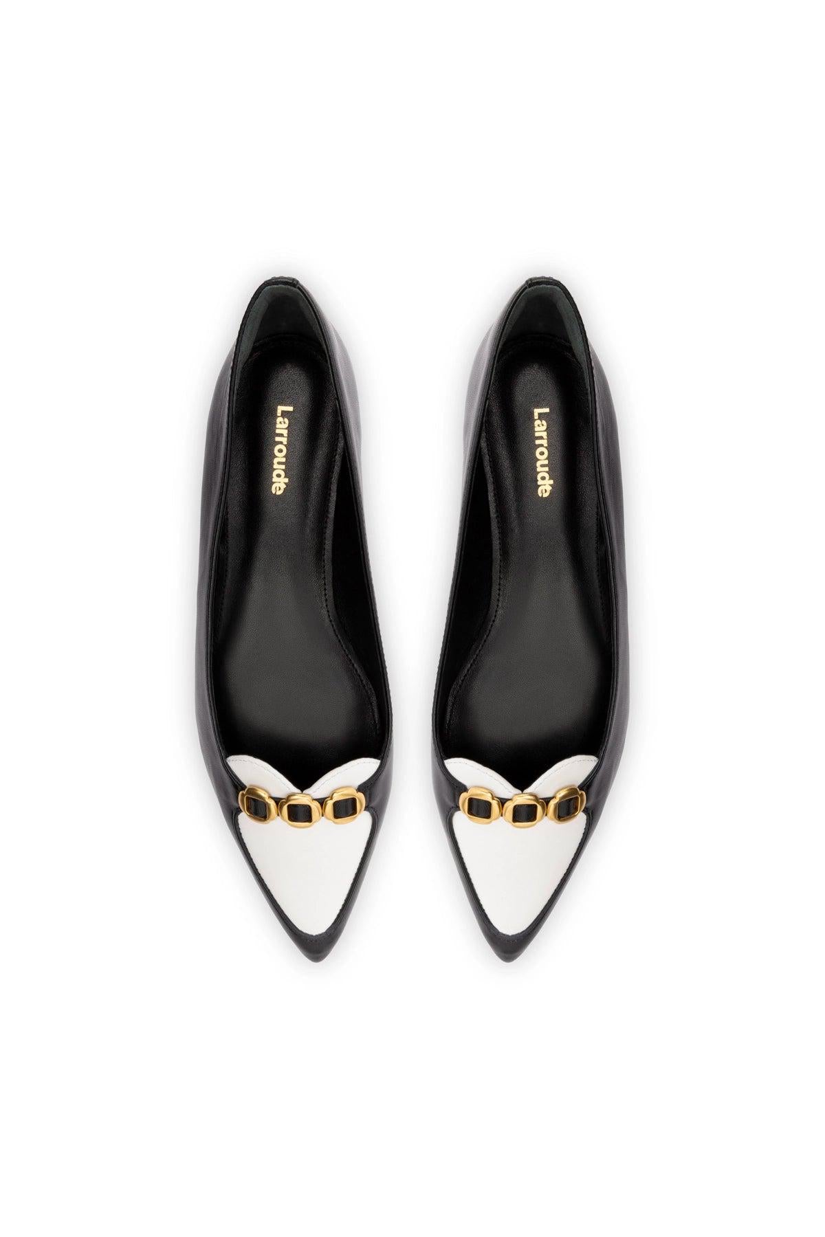 Audrey Flat In Black and White Leather