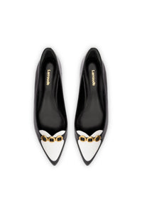 Audrey Flat In Black and White Leather