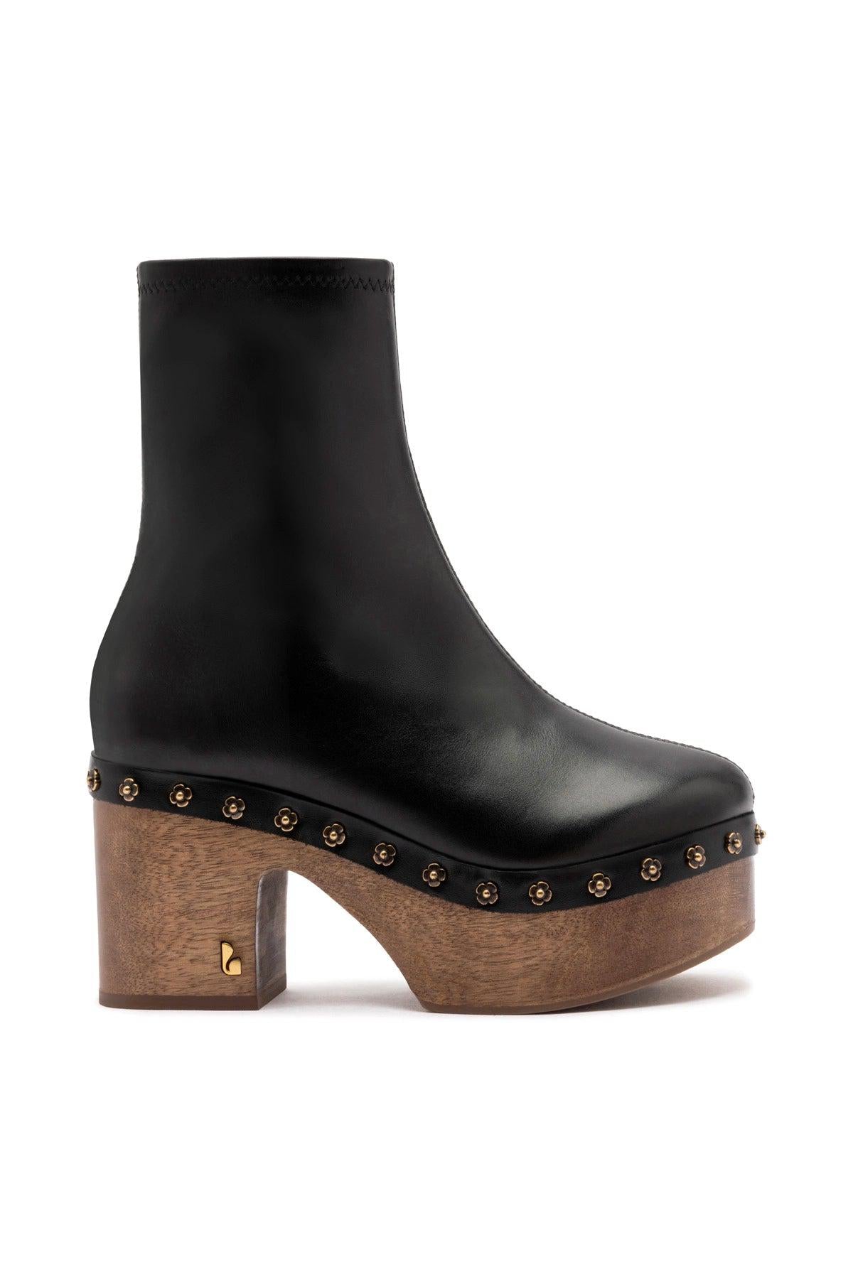 Miso Wooden Boot In Black Leather
