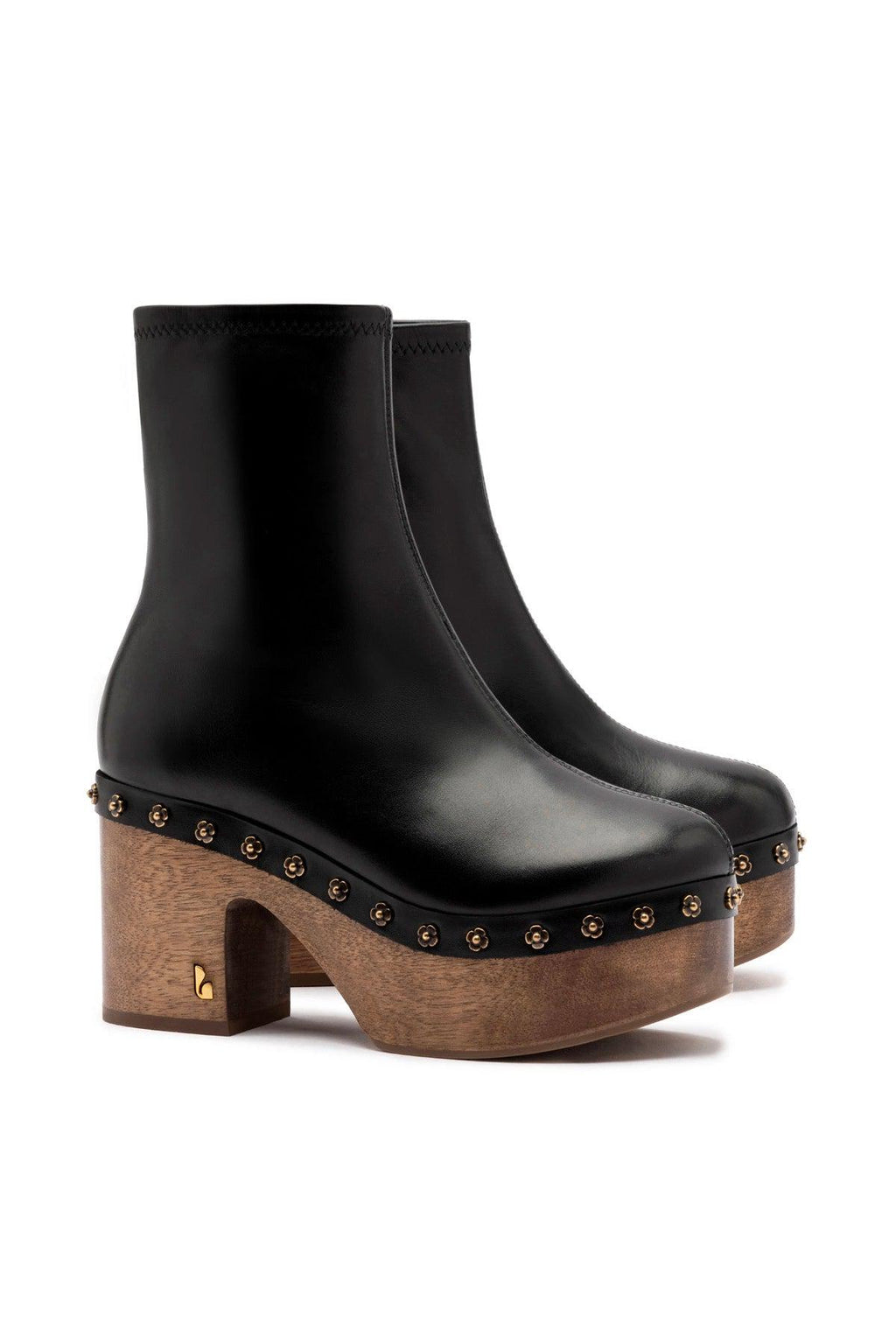 Miso Wooden Boot In Black Leather