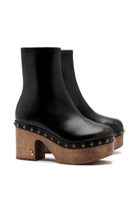 Miso Wooden Boot In Black Leather