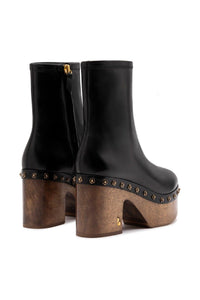 Miso Wooden Boot In Black Leather