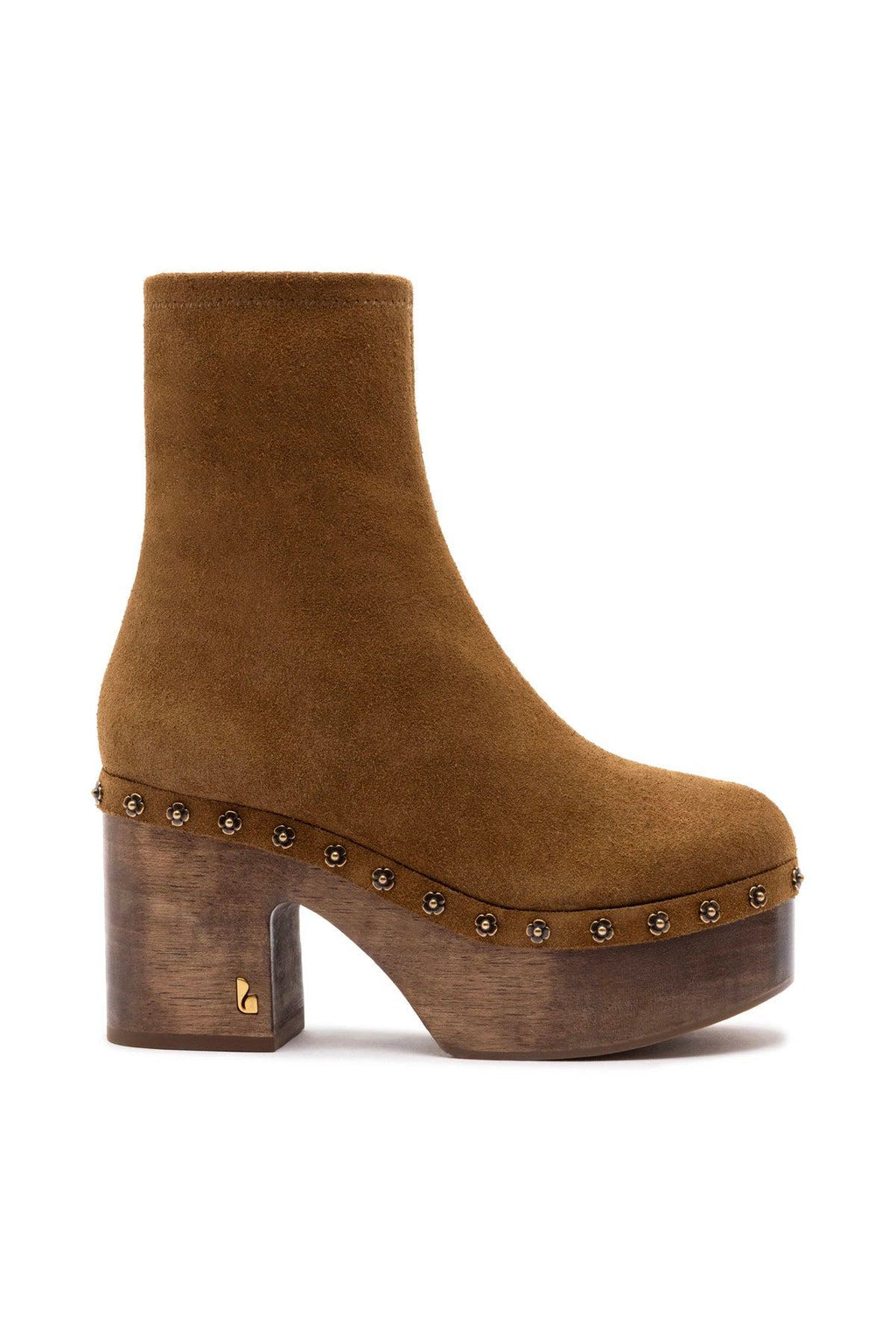 Miso Wooden Platform Boot In Russet Suede