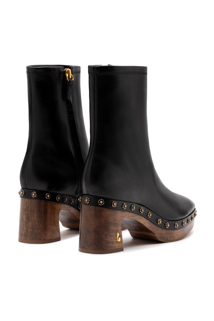 Dolly Wooden Boot Low In Black Leather