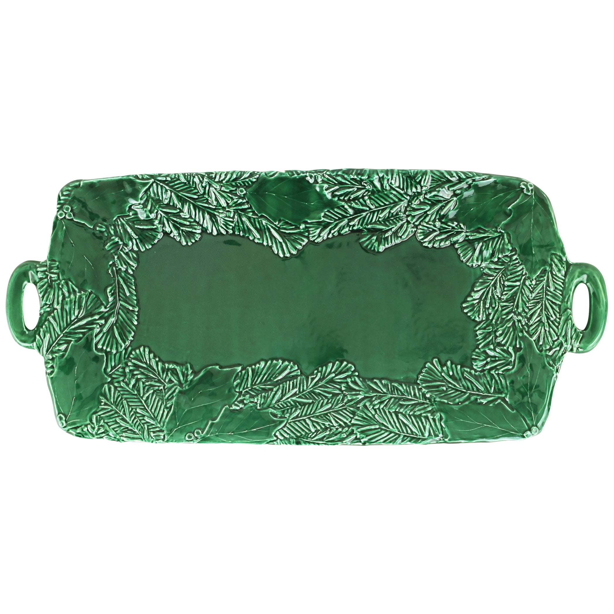 Lastra Holiday Figural Handled Rectangular Platter in Green