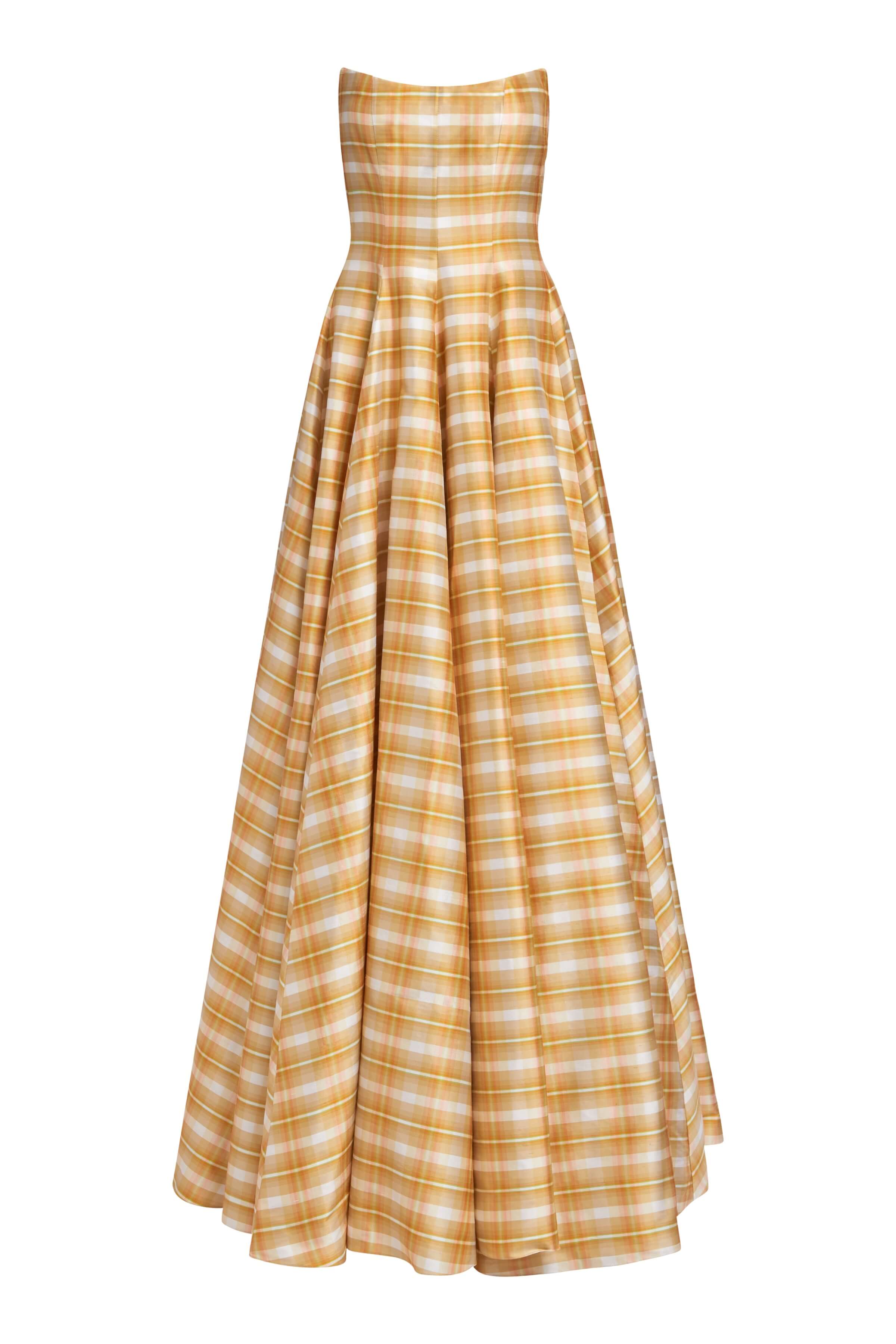 Laila Golden Silk Strapless Gown