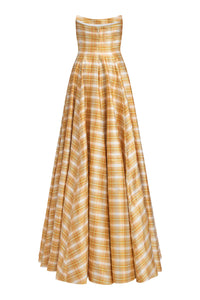 Laila Golden Silk Strapless Gown
