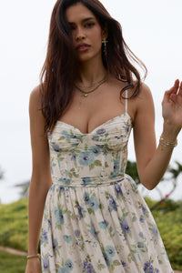 The Lara Dress in Blue Watercolor Floral