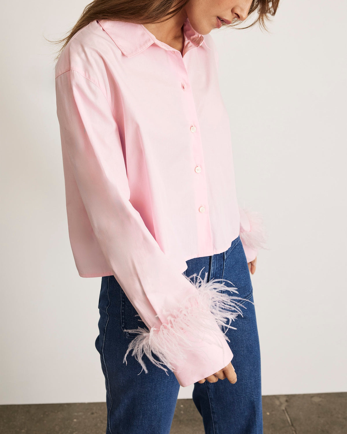 Largaux Feather Top in Baby Pink