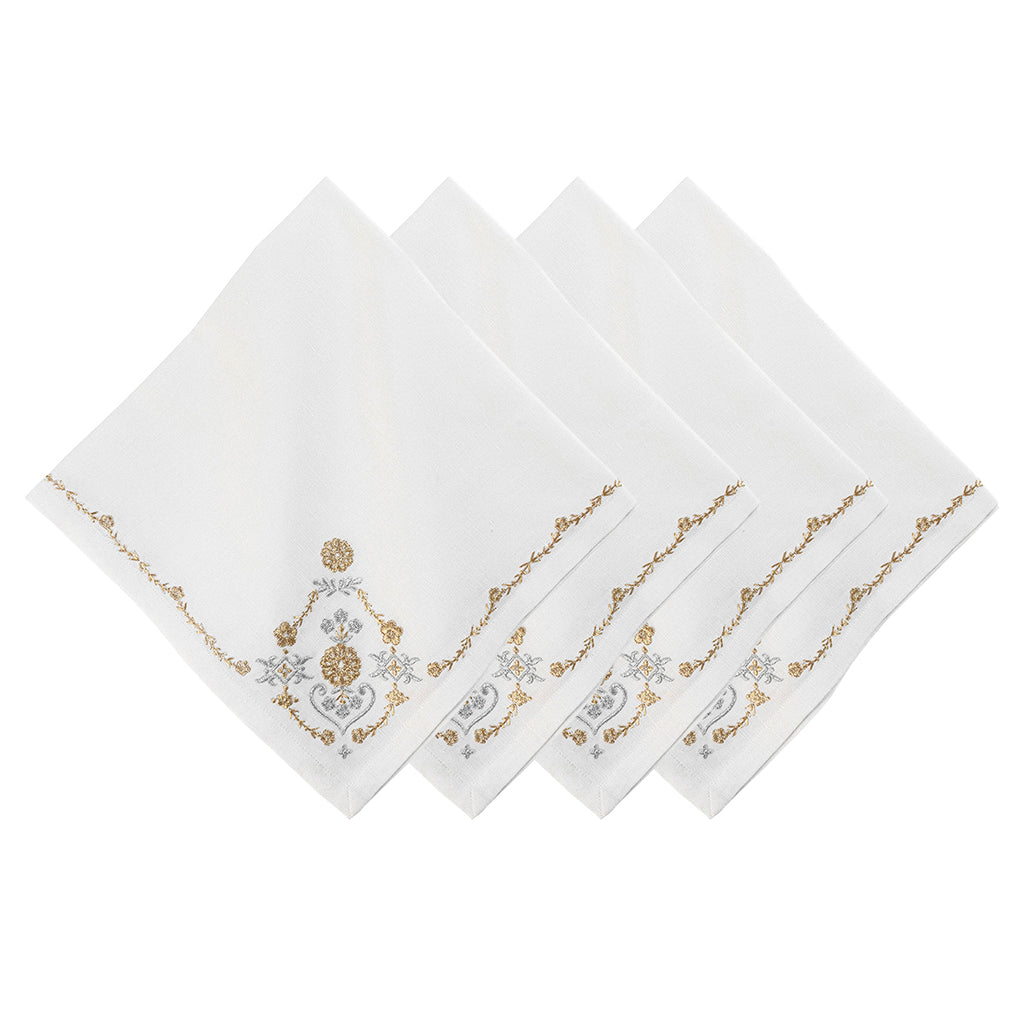 Heidi Embroidered Napkin in Gold/Silver, Set of 4