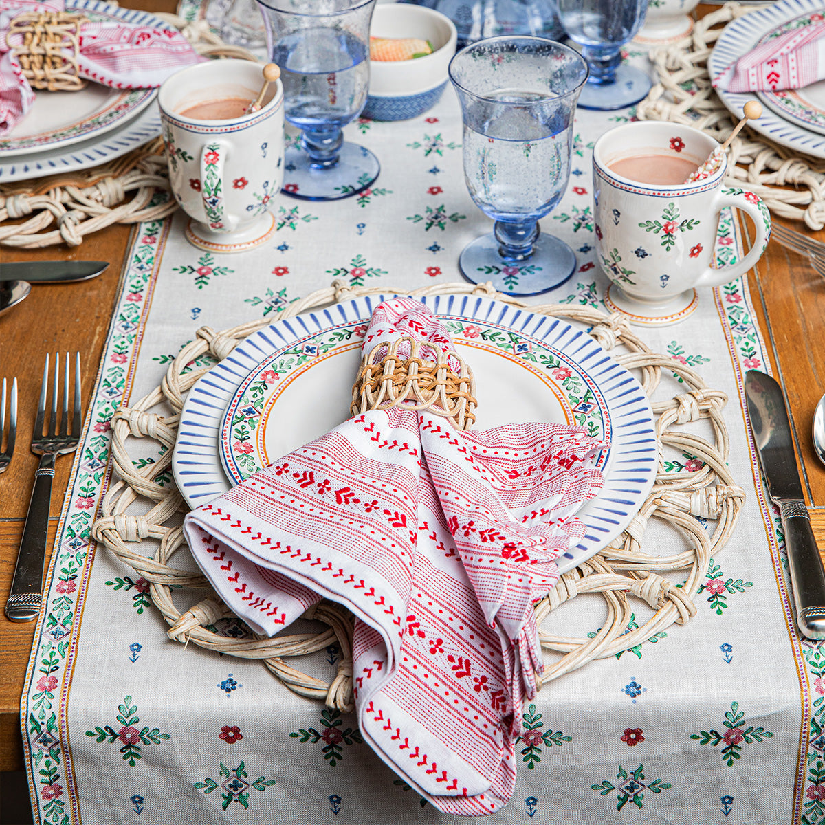 Villa Stripe Napkin in Red, Set of 4