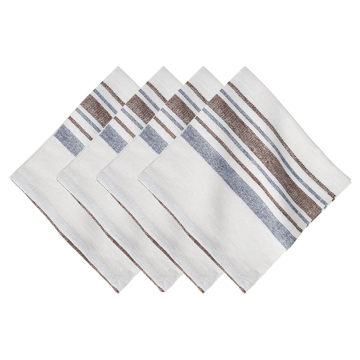 Overhead view of Danish Stripe Napkin in Taupe, Set of 4 showcasing woven linen with tonal stripes against a white background