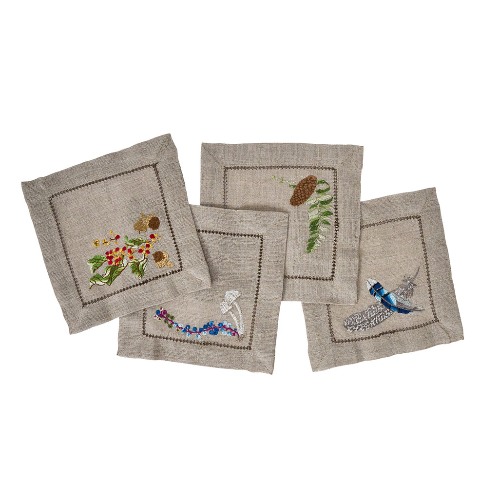 Forest Walk Cocktail Napkin Assorted in Multi, Set of 4